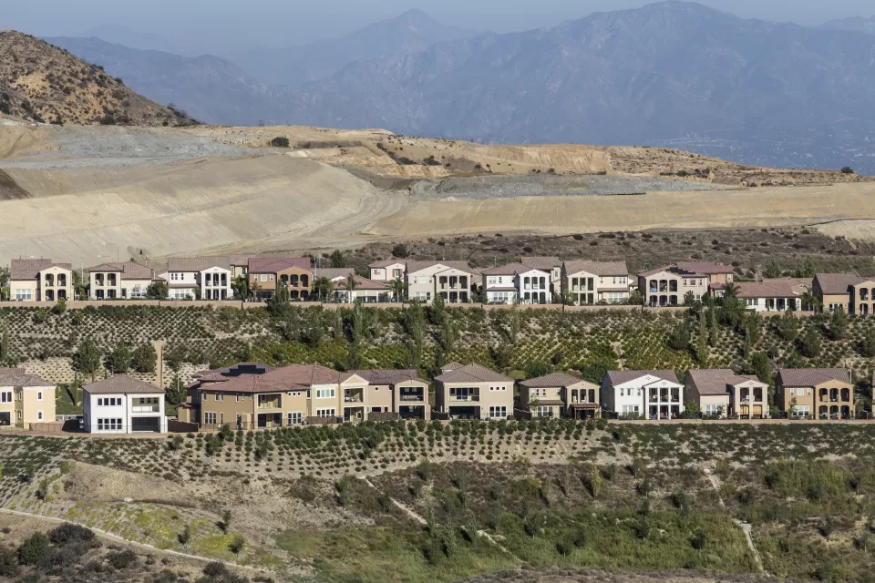 Hillside home construction in the Porter Ranch neighborhood of Los Angeles, California.